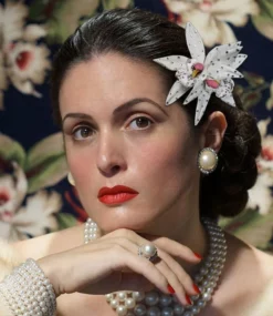 Nicoletta Carlone "Aphrodite" Rhinestone Embellished Orchid Hair Flower Pin