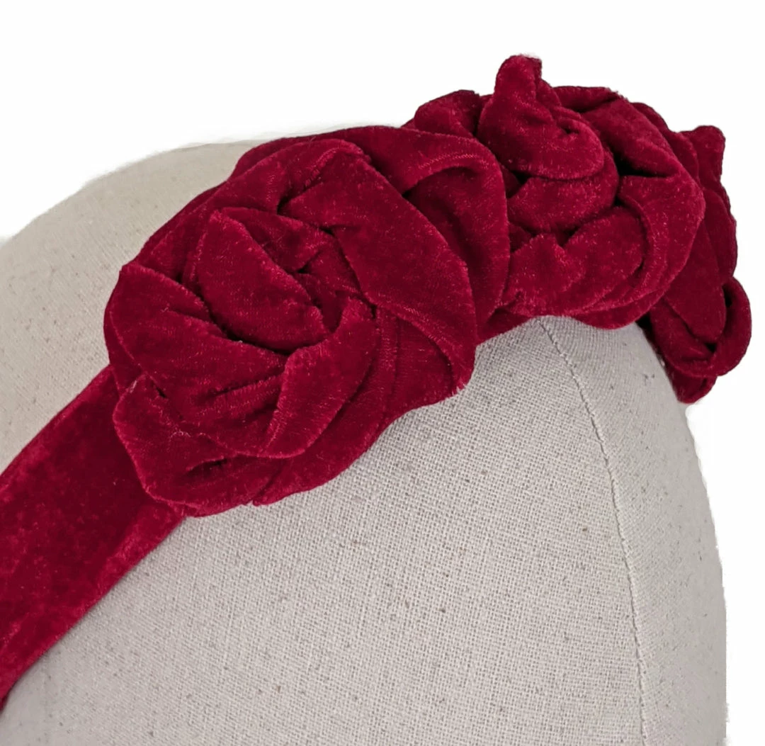 Nicoletta Carlone "Norah" Red Velvet Roses Headband 4 Nicoletta Carlone "Norah" Red Velvet Roses Headband