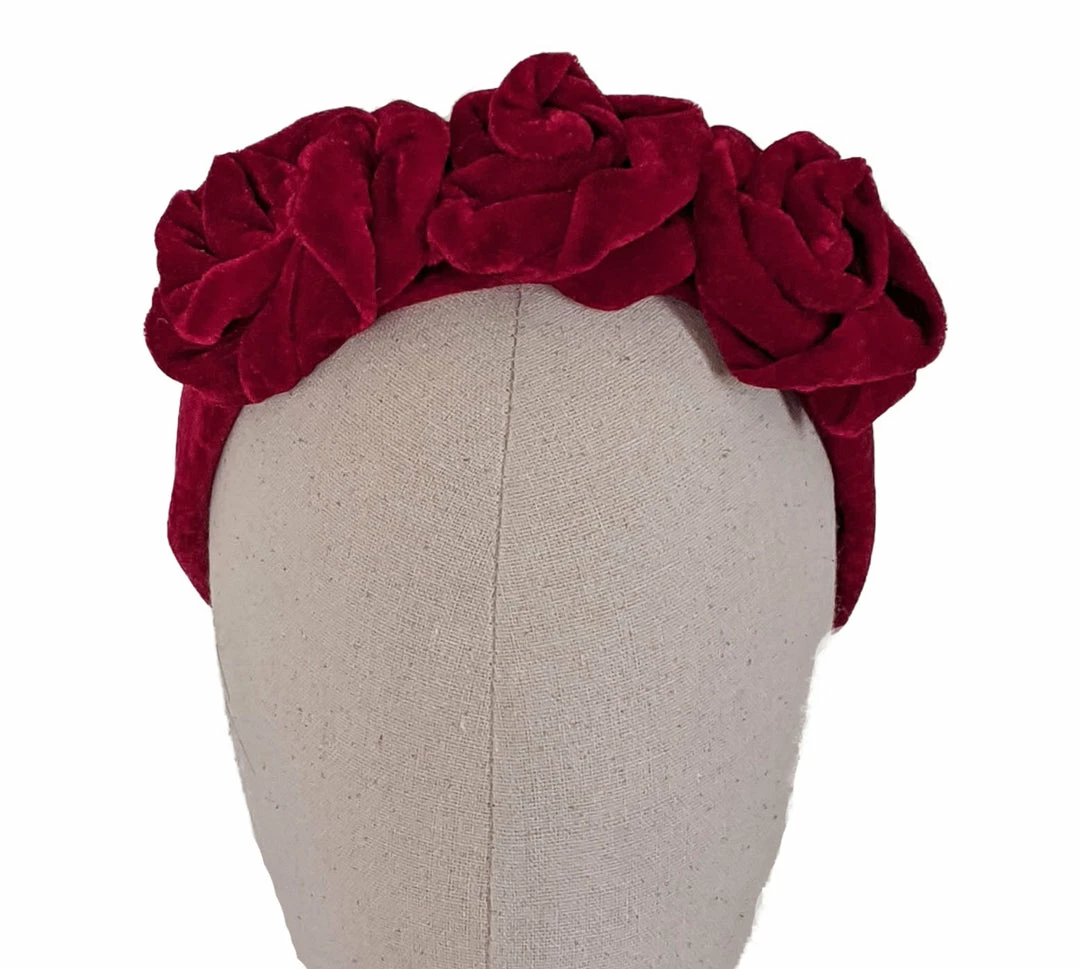 Nicoletta Carlone "Norah" Red Velvet Roses Headband 3 Nicoletta Carlone "Norah" Red Velvet Roses Headband