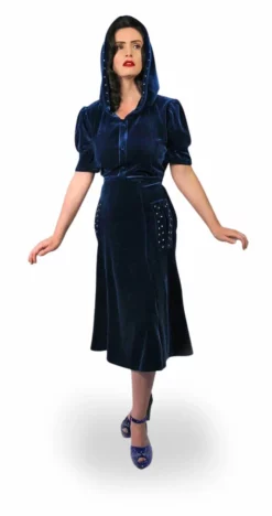 Nicoletta Carlone Shop "Noctis" 1930s Style Blue Velvet Hooded Stars Dress