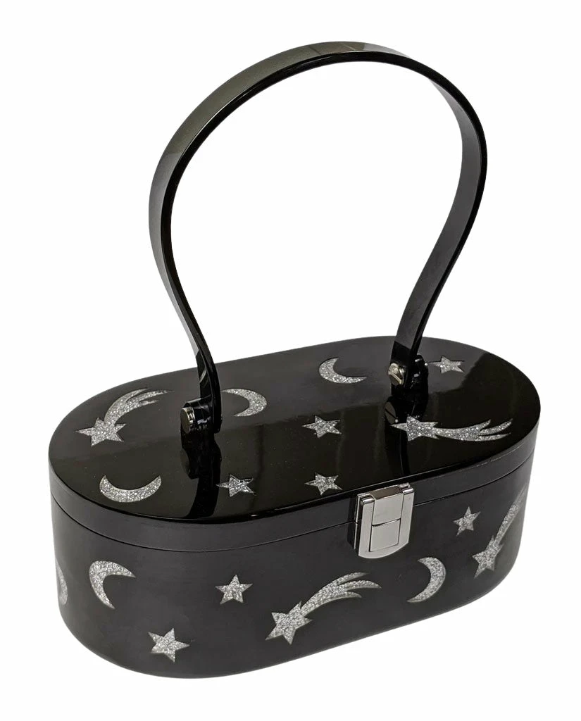 Nicoletta Carlone "Emma" Mid-Century Style Acrylic Purse - Black And Silver Shop 3 Nicoletta Carlone "Emma" Mid-Century Style Acrylic Purse - Black And Silver Shop