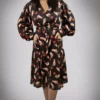 Nicoletta Carlone "Severine" 1940s Style Bishop Sleeved Hands And Roses Print Dress