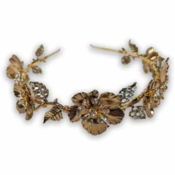 Nicoletta Carlone "Chione" Golden Flowers And Rhinestones Tiara Headwear & Hair Jewelery