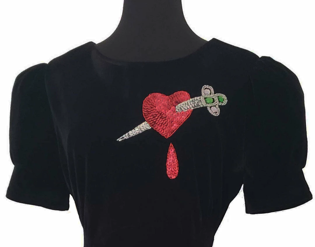 Nicoletta Carlone READY TO WEAR "Jezebel" Dagger And Heart Velvet Late 1930s Style Dress 5 Nicoletta Carlone READY TO WEAR "Jezebel" Dagger And Heart Velvet Late 1930s Style Dress