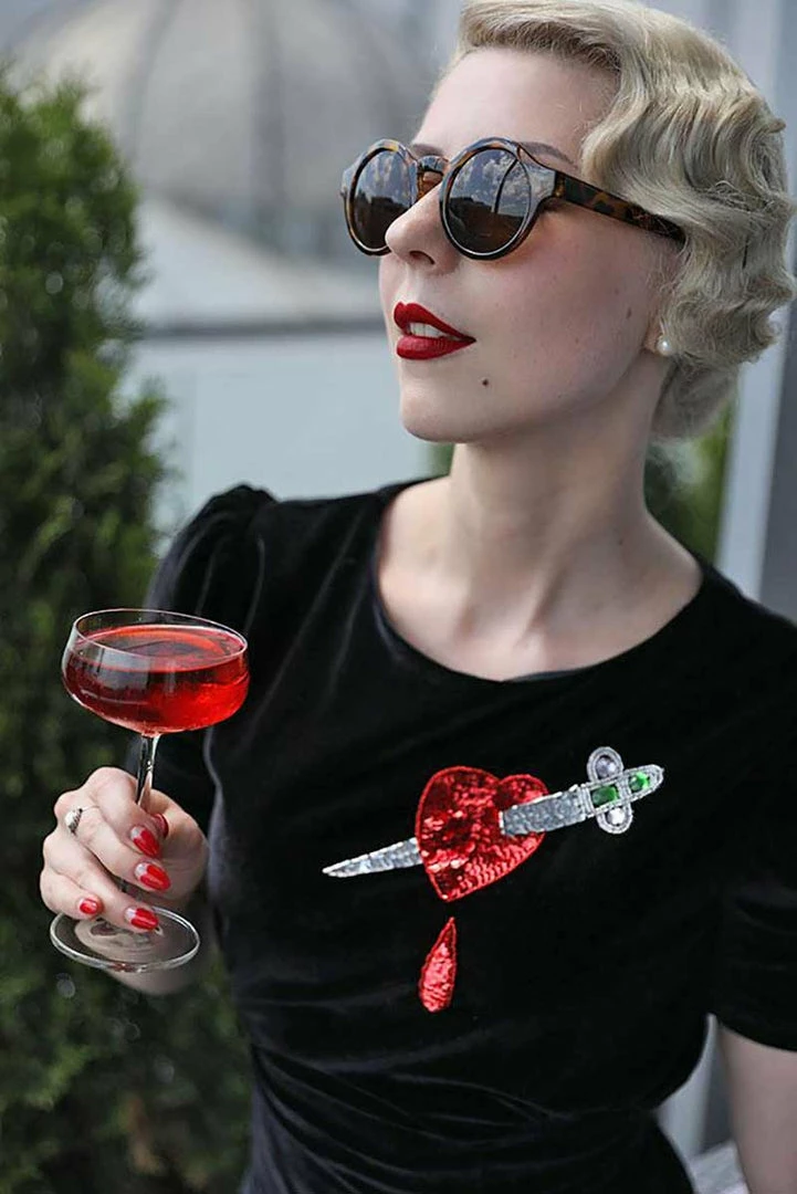 Nicoletta Carlone READY TO WEAR "Jezebel" Dagger And Heart Velvet Late 1930s Style Dress 4 Nicoletta Carlone READY TO WEAR "Jezebel" Dagger And Heart Velvet Late 1930s Style Dress
